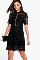 Boohoo Tall Amena Premium Crochet Collar Dress Black