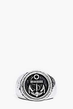 Boohoo Brushed Silver Anchor Signet Ring