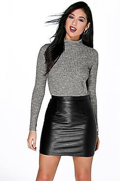Boohoo Caitlin Turtle Neck Rib Knit Top