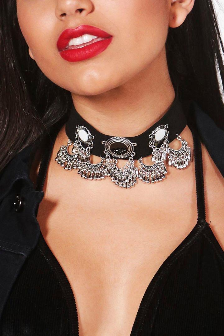 Boohoo Amelie Boho Statement Choker Black