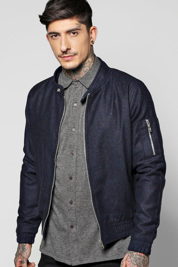 Boohoo Warm Handle Herringbone Harrington Jacket Navy