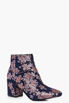 Boohoo Leila Denim Floral Block Heel Ankle Boot