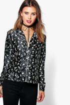 Boohoo Petite Lucy Floral Pyjama Style Shirt Black