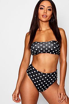 Boohoo Polka Dot Bandeau Bikini Set
