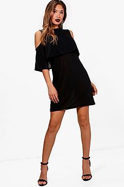 Boohoo Phoebe Cold Shoulder Double Layer Knit Dress