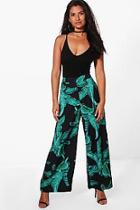 Boohoo Enya Palm Print Woven Wide Leg Trousers