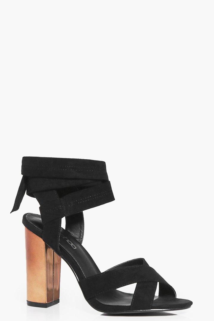 Boohoo Anna Block Heel Cross Front Wrap Strap Black