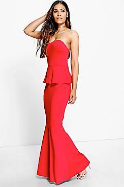 Boohoo Gilia Sweetheart Peplum Fishtail Maxi Dress