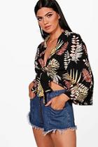 Boohoo Maisy Woven Printed Tie Front Blouse
