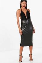 Boohoo High Waist Detail Leather Look Midi Skirt