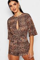 Boohoo Crocodile Print Twist Front Playsuit