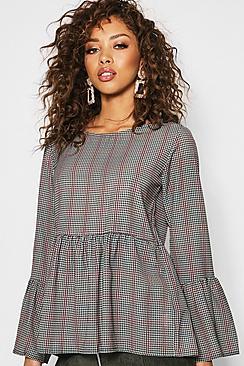 Boohoo Check Woven Smock Top