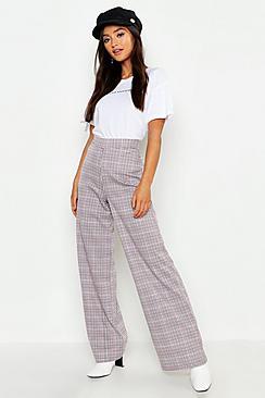 Boohoo Petite Check High Waist Straight Leg Trouser