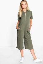 Boohoo Asia Zip Front Jumper Style Culotte Jumpsuit