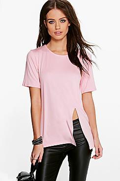 Boohoo Jennie Front Split Short Sleeve Shell Top