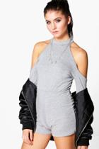 Boohoo Aylin Cold Shoulder Sweater Style Playsuit Grey