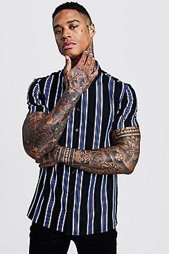 Boohoo Cobalt Stripe Short Sleeve Shirt
