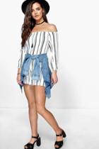 Boohoo Zoe Striped Off The Shoulder Playsuit Multi