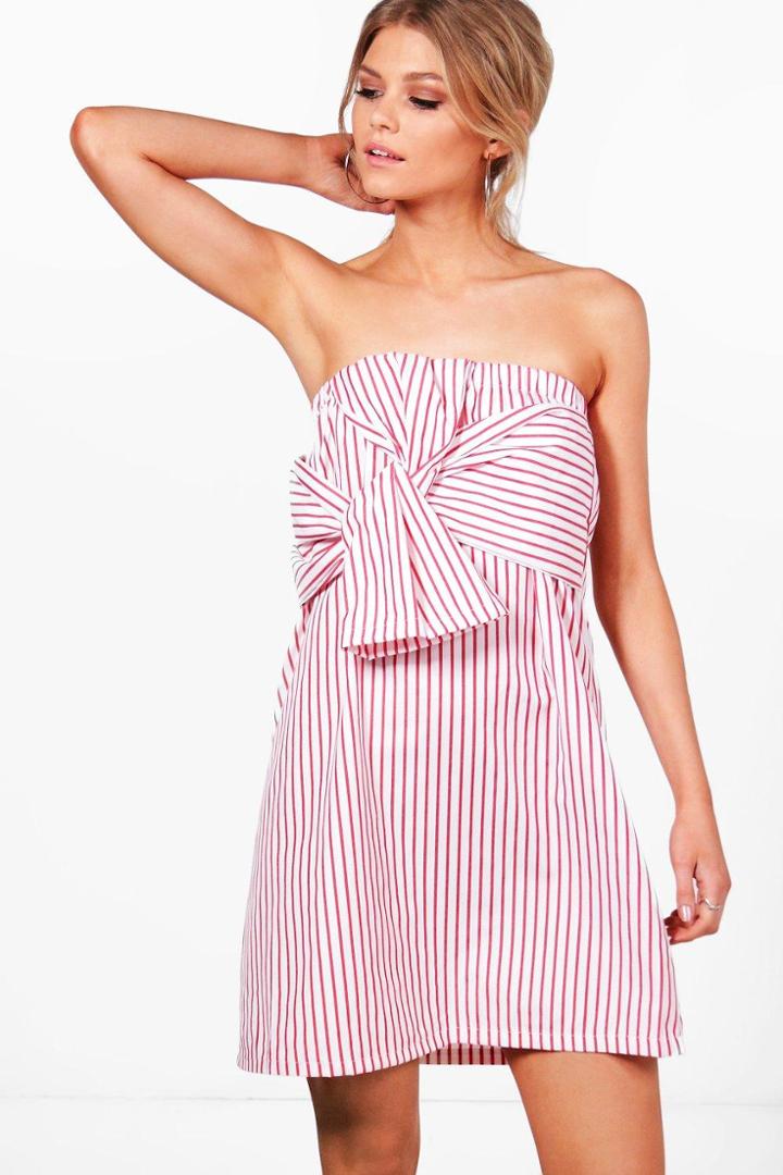 Boohoo Petite Louisa Stripe Tie Front Sundress Red