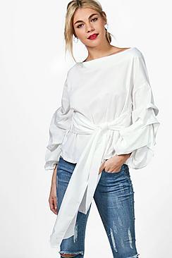 Boohoo Lucy Premium Woven Ruffle Sleeve Top