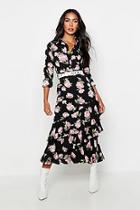 Boohoo Floral Ruffle Hem Shirt Dress