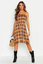 Boohoo Check Strappy Shirred Detail Dress