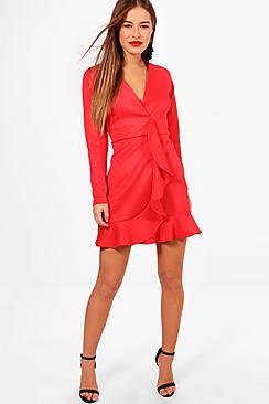 Boohoo Petite Jess Ruffle Hem Blazer Dress