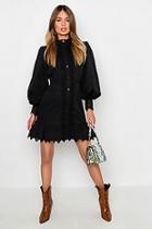 Boohoo Lace Panel High Neck Ruffle Hem Mini Dress