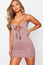 Boohoo Dogtooth Check Tie Front Mini Dress
