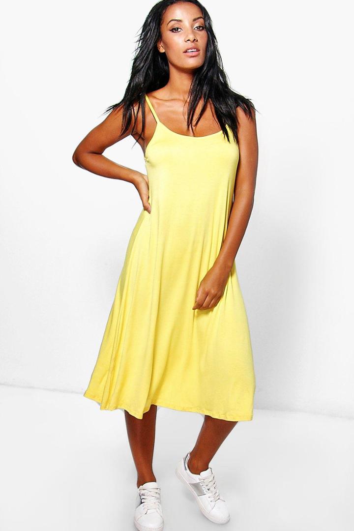 Boohoo Amelia Strappy Swing Dress Yellow
