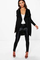 Boohoo Petite Hannah Ponte Wrap Front Duster Jacket Black