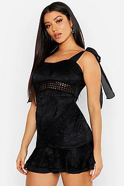 Boohoo Lace Tie Shoulder Bodycon Mini Dress