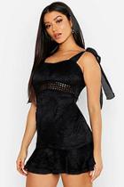 Boohoo Lace Tie Shoulder Bodycon Mini Dress