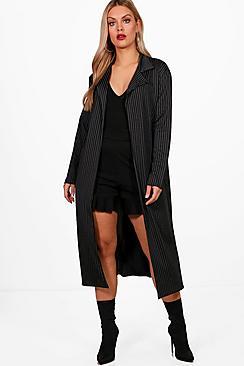 Boohoo Plus Liv Pinstripe Duster Jacket