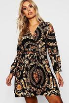 Boohoo Plus Chain Printed Wrap Front Skater Dress