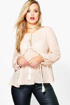 Boohoo Plus Amelia Chiffon Frill Detail Blouse Nude