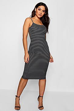 Boohoo Mel Low Back Striped Ribbed Midi Dress