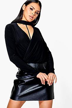 Boohoo Kayla Choker Harness Slinky Top