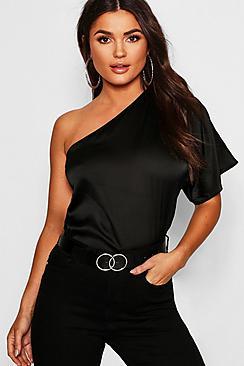 Boohoo Premium Satin One Shoulder Ruched Top