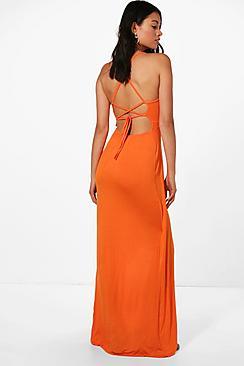 Boohoo Jess Mixi Hem Strappy Back Maxi Dress