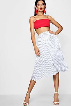 Boohoo Heather Woven Pleated Stripe Skater Skirt