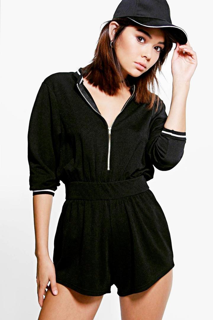 Boohoo Mollie Bomber Style Playsuit Black