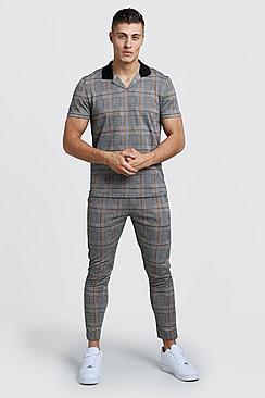 Boohoo Revere Collar Polo & Cropped Jogger Twin Set