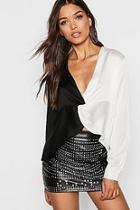 Boohoo Two Colour Twist Front Blouse