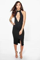Boohoo Tall Millie High Neck Plunge Front Midi Dress
