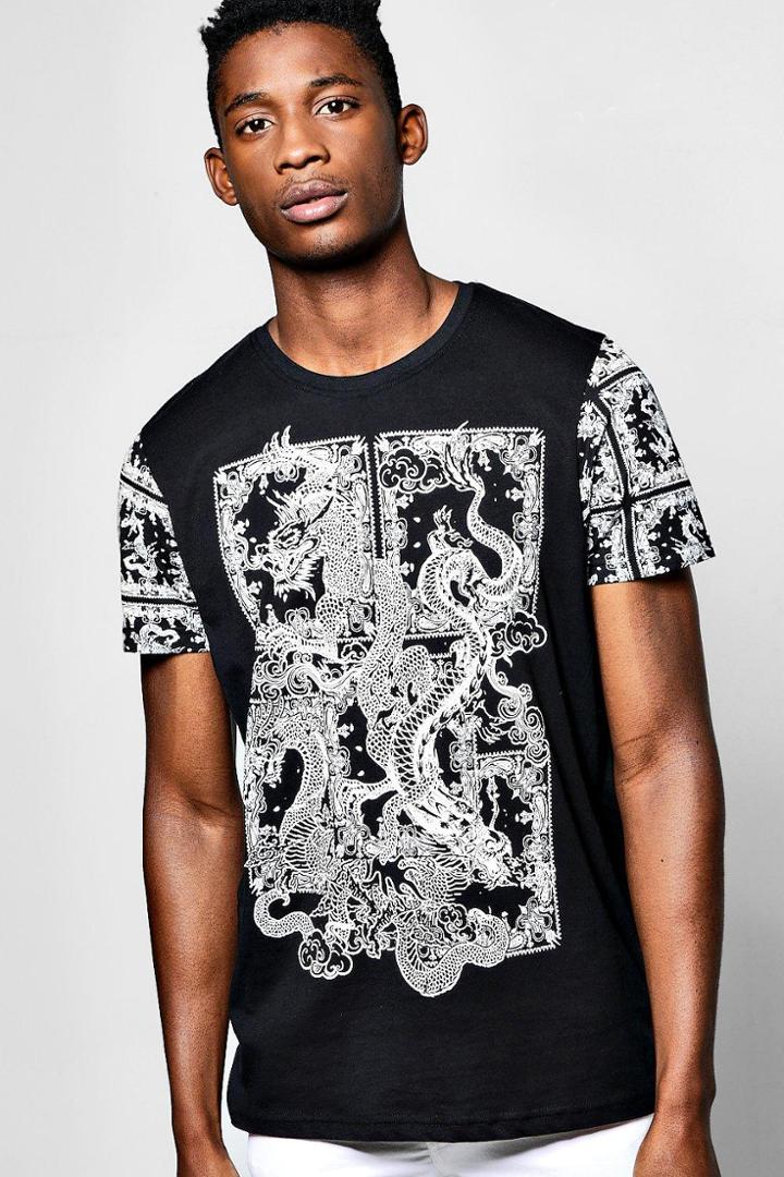 Boohoo Dragon Print T Shirt Black