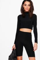 Boohoo Heather Slinky Crop & Shorts Co-ord Set Black