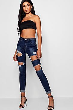 Boohoo Anna High Rise Ripped Skinny Jeans