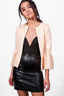 Boohoo Petite Ruffle Hem Collarless Jacket