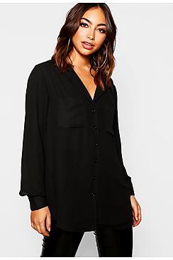 Boohoo Pocket Detail Collarless Blouse